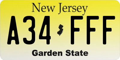NJ license plate A34FFF