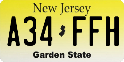 NJ license plate A34FFH
