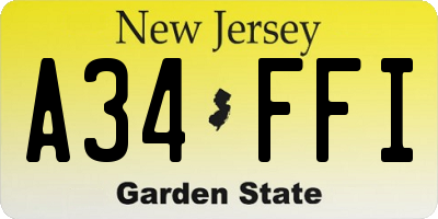 NJ license plate A34FFI
