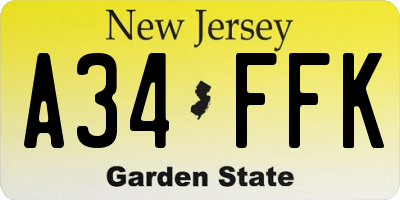NJ license plate A34FFK