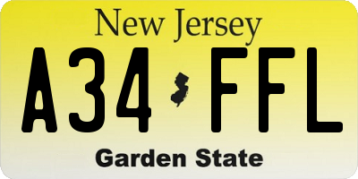 NJ license plate A34FFL