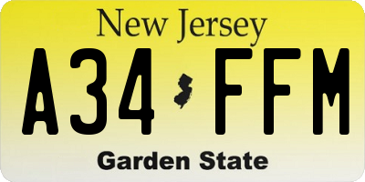 NJ license plate A34FFM