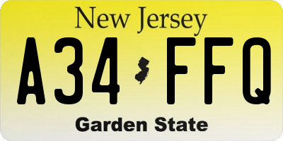 NJ license plate A34FFQ