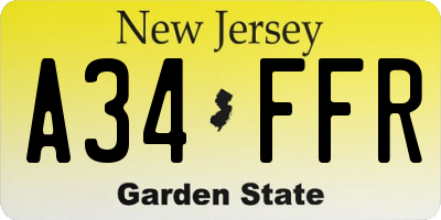 NJ license plate A34FFR