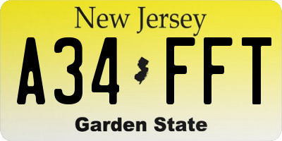 NJ license plate A34FFT