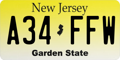 NJ license plate A34FFW