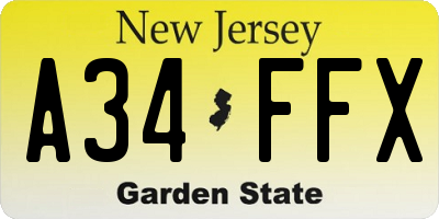 NJ license plate A34FFX