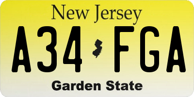 NJ license plate A34FGA
