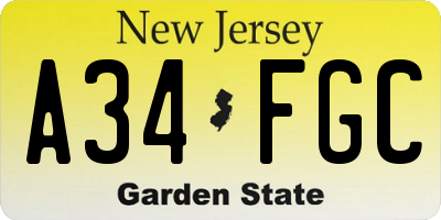 NJ license plate A34FGC