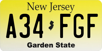 NJ license plate A34FGF