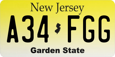 NJ license plate A34FGG