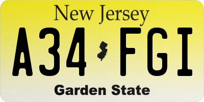 NJ license plate A34FGI