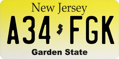 NJ license plate A34FGK