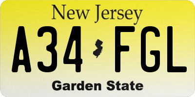 NJ license plate A34FGL