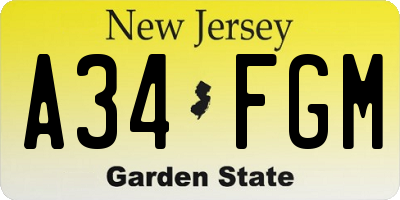 NJ license plate A34FGM