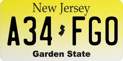 NJ license plate A34FGO