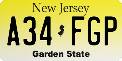 NJ license plate A34FGP