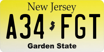 NJ license plate A34FGT