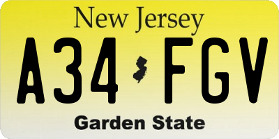 NJ license plate A34FGV