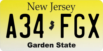 NJ license plate A34FGX