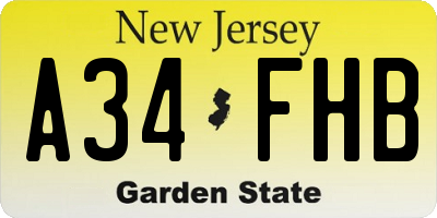 NJ license plate A34FHB