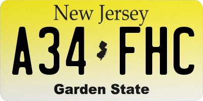 NJ license plate A34FHC