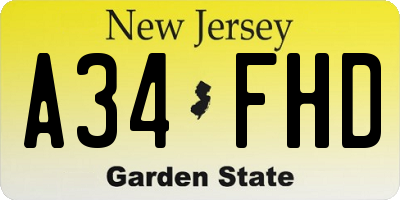 NJ license plate A34FHD