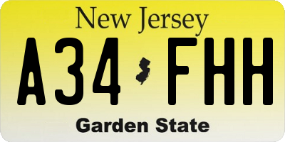 NJ license plate A34FHH