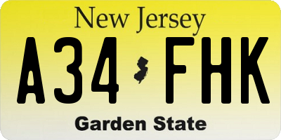 NJ license plate A34FHK