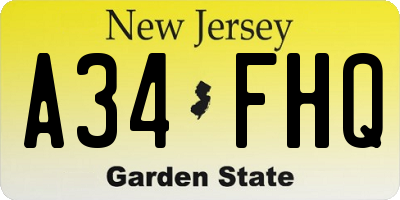 NJ license plate A34FHQ
