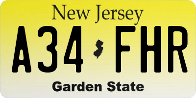 NJ license plate A34FHR