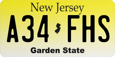 NJ license plate A34FHS