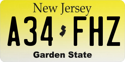 NJ license plate A34FHZ