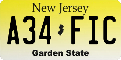 NJ license plate A34FIC