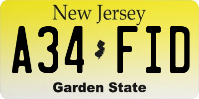 NJ license plate A34FID