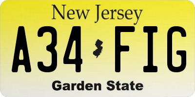NJ license plate A34FIG