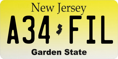 NJ license plate A34FIL
