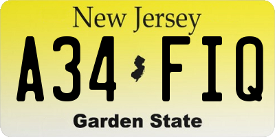 NJ license plate A34FIQ