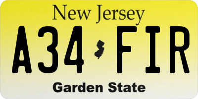 NJ license plate A34FIR
