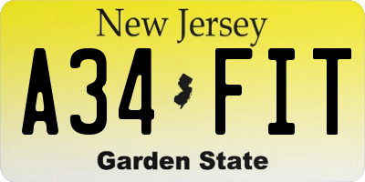 NJ license plate A34FIT
