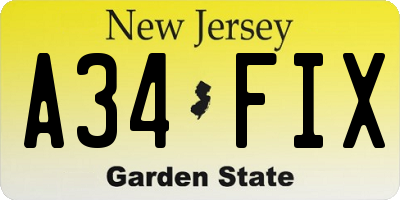 NJ license plate A34FIX