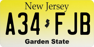 NJ license plate A34FJB