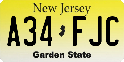 NJ license plate A34FJC