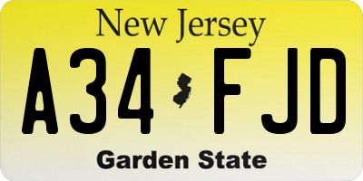 NJ license plate A34FJD