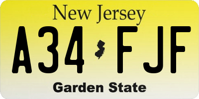 NJ license plate A34FJF