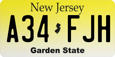 NJ license plate A34FJH