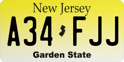 NJ license plate A34FJJ