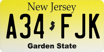 NJ license plate A34FJK