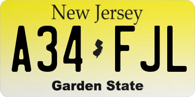 NJ license plate A34FJL