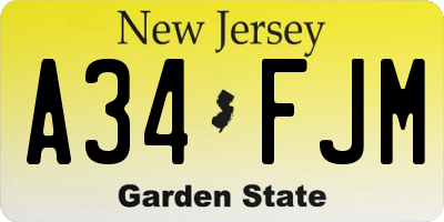 NJ license plate A34FJM